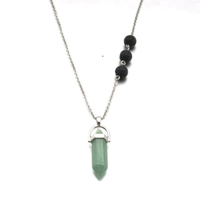 Calcite Light Green Crystal Lava Stone Necklace