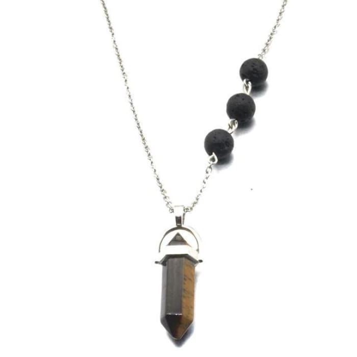 Eye of Tiger Crystal Lava Stone Necklace
