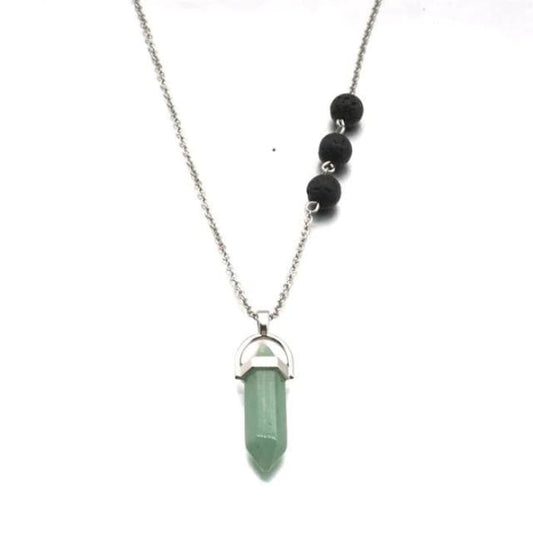 Calcite Light Green Crystal Lava Stone Necklace